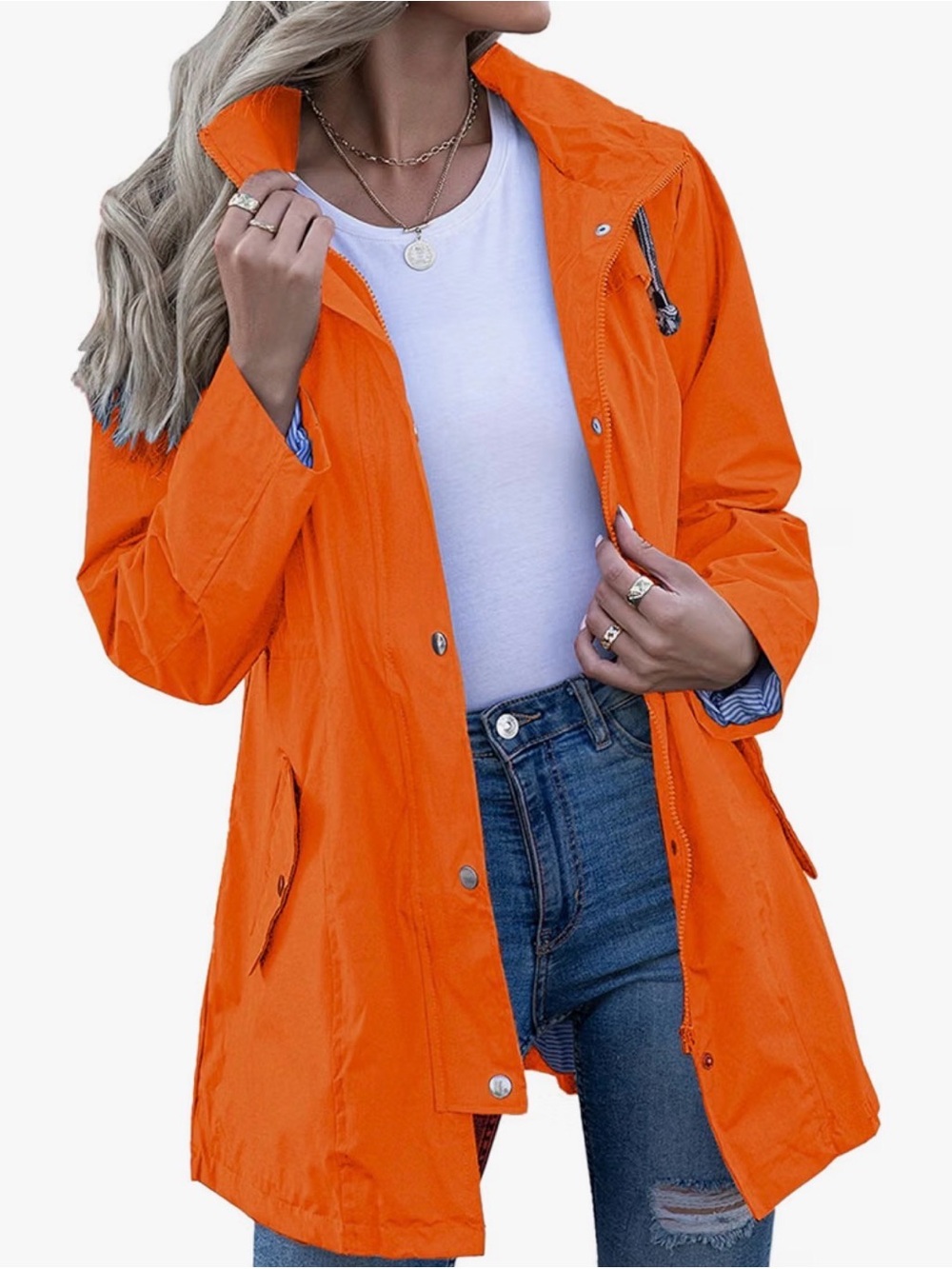 Rain Jacket/Waterproof Windbreaker Hooded Light Weight size L